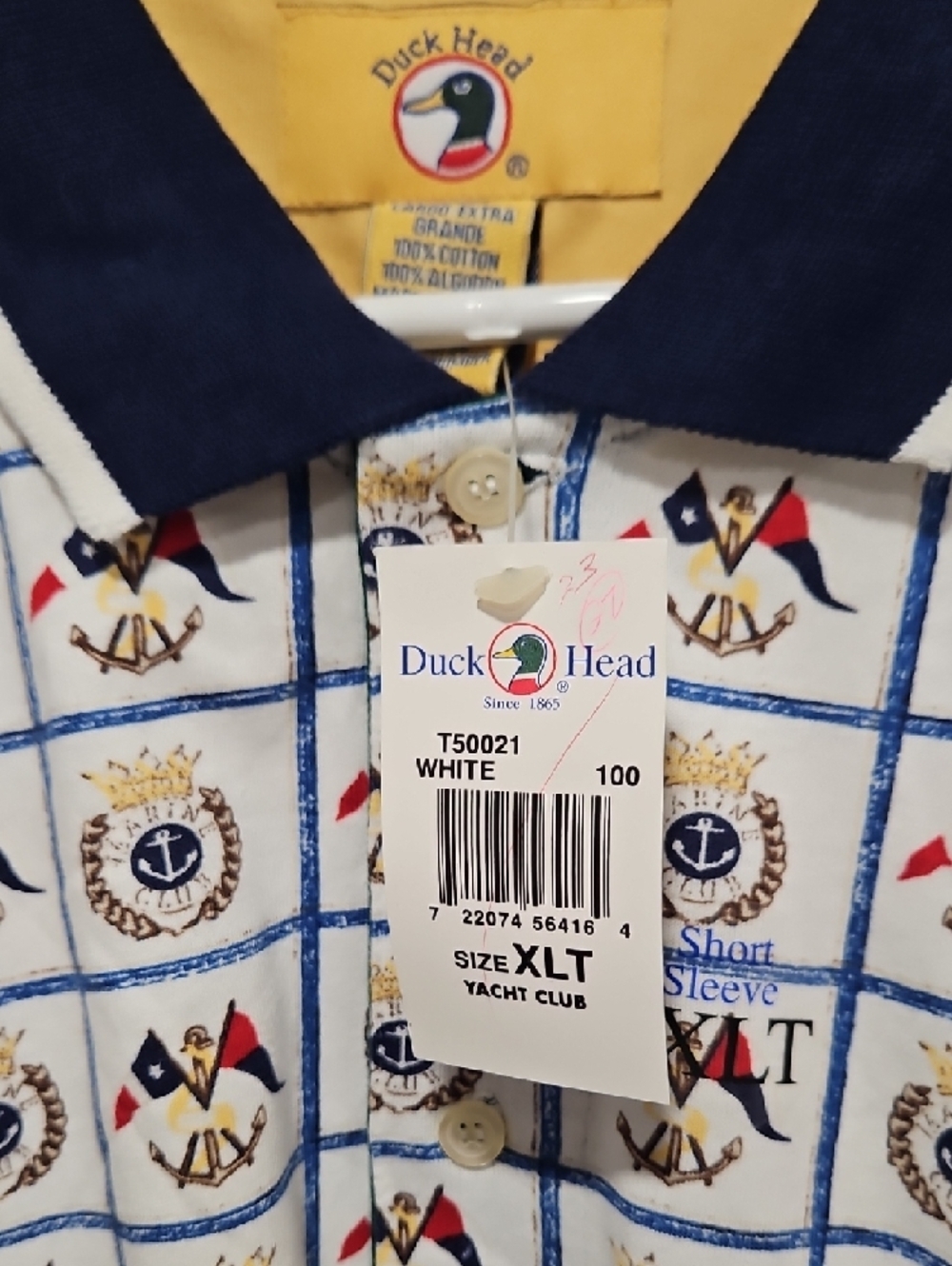 Duck Head White Polo with Navy Collar and Yellow Neck Detail - Picture 3 of 5